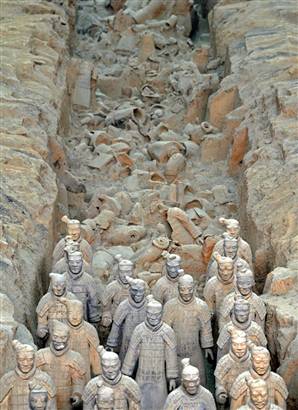Terracotta leger. Overblijfselen bij het graf van keizer Qin Shi Huang (221-214 v.Chr.)